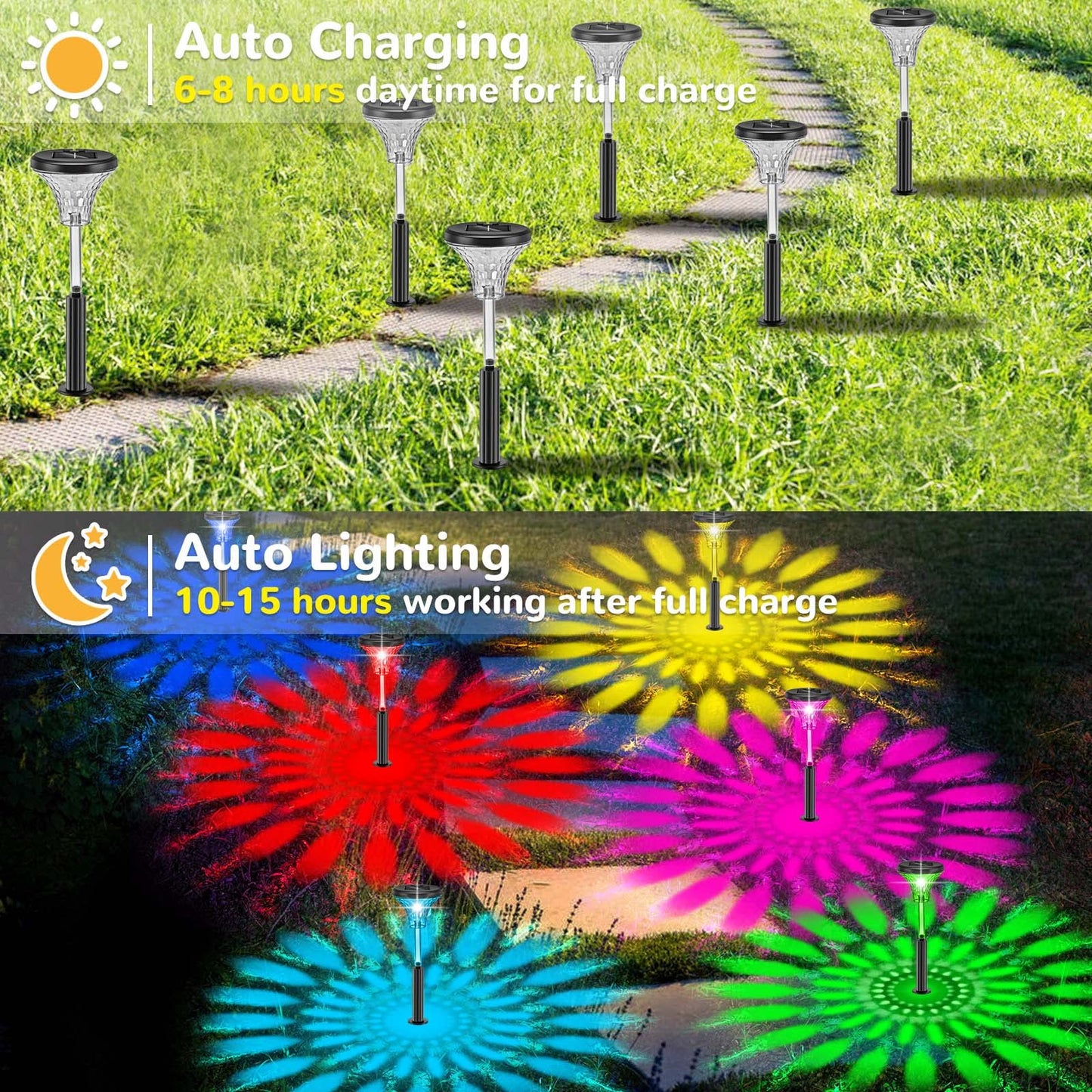 Nezylaf 8P Upgrade Solar Pathway Lights, Flat Solar Powered Outdoor Lights,Garden Color Changing/Warm White Lights up to 15 Hrs,IP65 Waterproof Bright Lights for Patio, Lawn, Yard, and Landscape